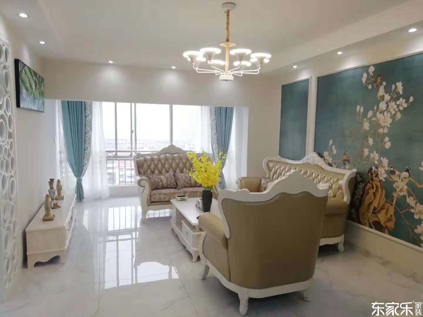 90平米簡歐風格客廳沙發背景圖展示圖